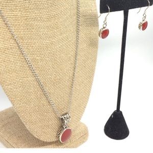 silpada red stone earrings and pendant